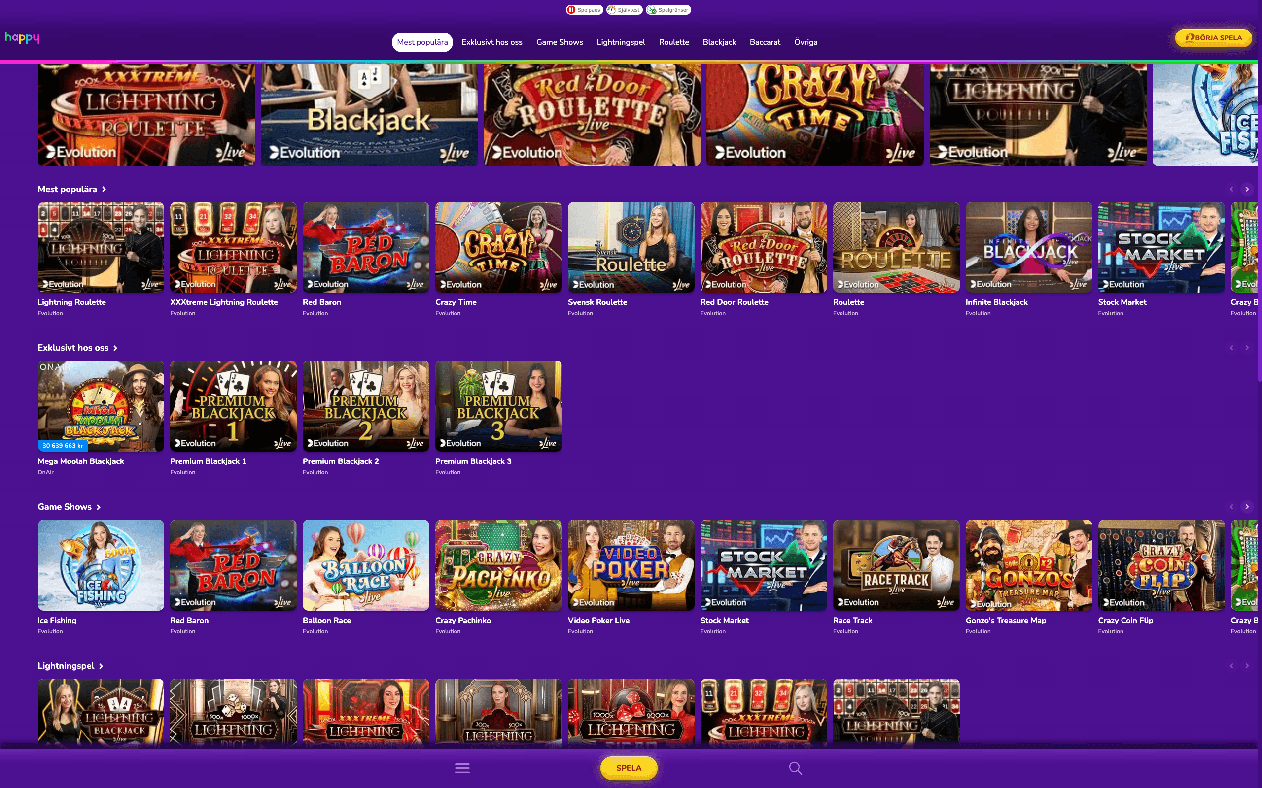 Happy Casino live casino med dealers och spelbord