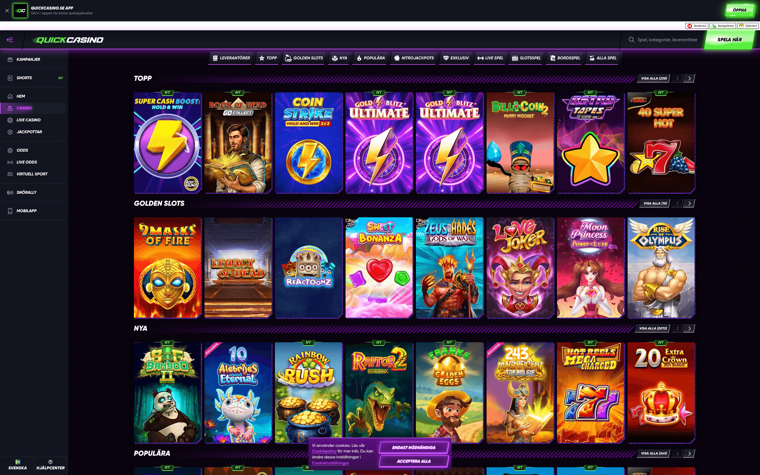 quick-casino spel-lobby