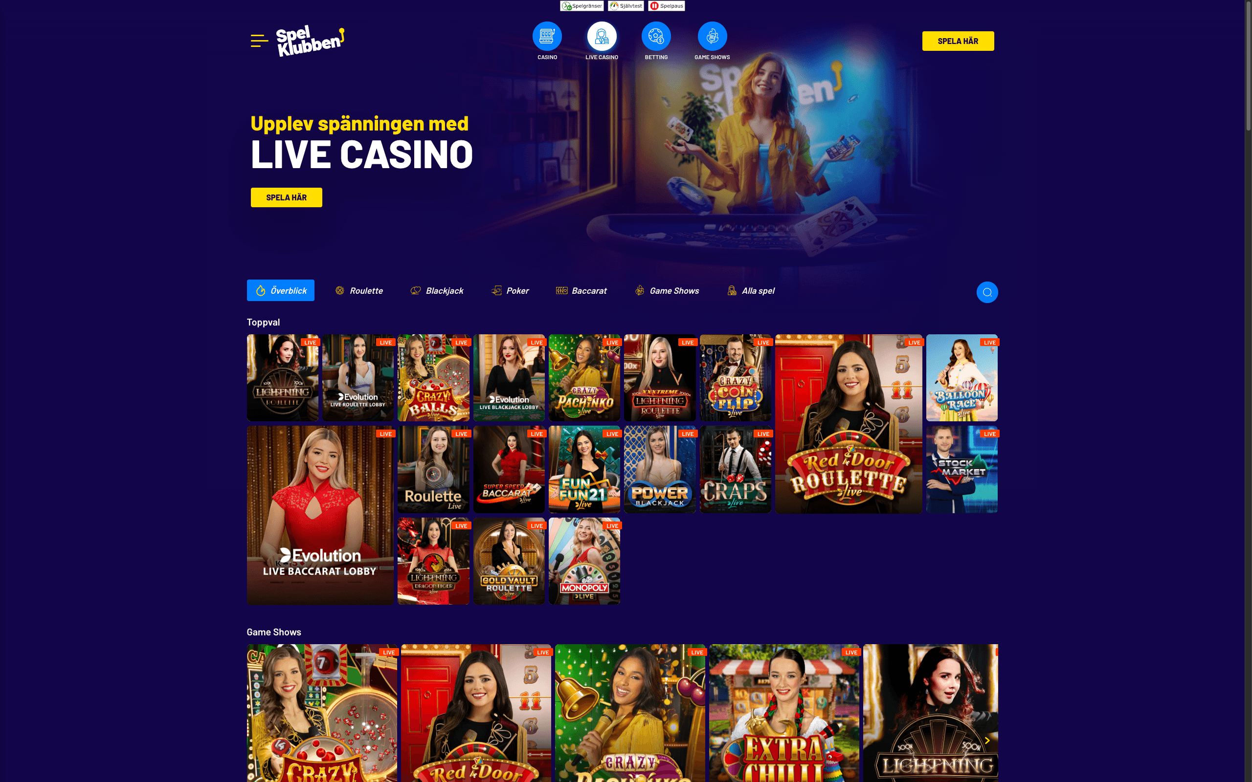 spelklubben live casino